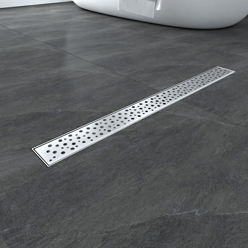 foto del prodotto aica italy canaletta doccia scarico doccia canalina 80cm in acciaio inox a pavimento con sifone antiodore e griglia di bolle design per box doccia