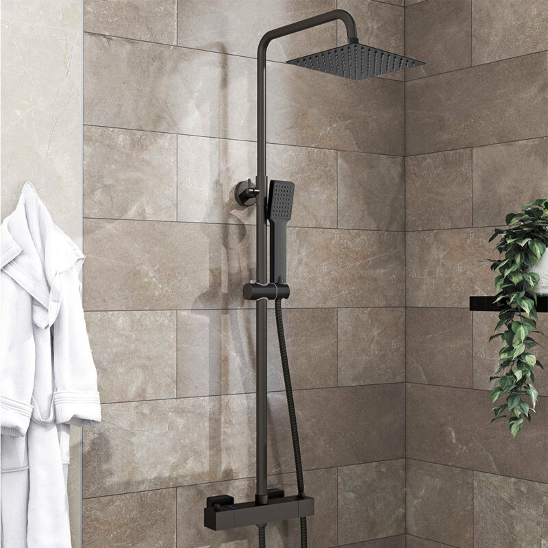 foto del prodotto aica italy colonna doccia con miscelatore termostatico, sistema doccia antiscottatura, set doccia con soffione a 20cm pioggia e 40x280mm rubinetto,