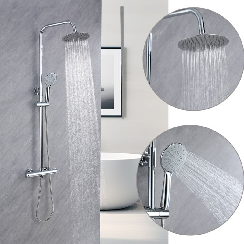 foto del prodotto aica italy - colonna doccia con miscelatore termostatico, sistema doccia antiscottatura, set doccia con soffione tondo 20cm e 108mm doccetta, altezza