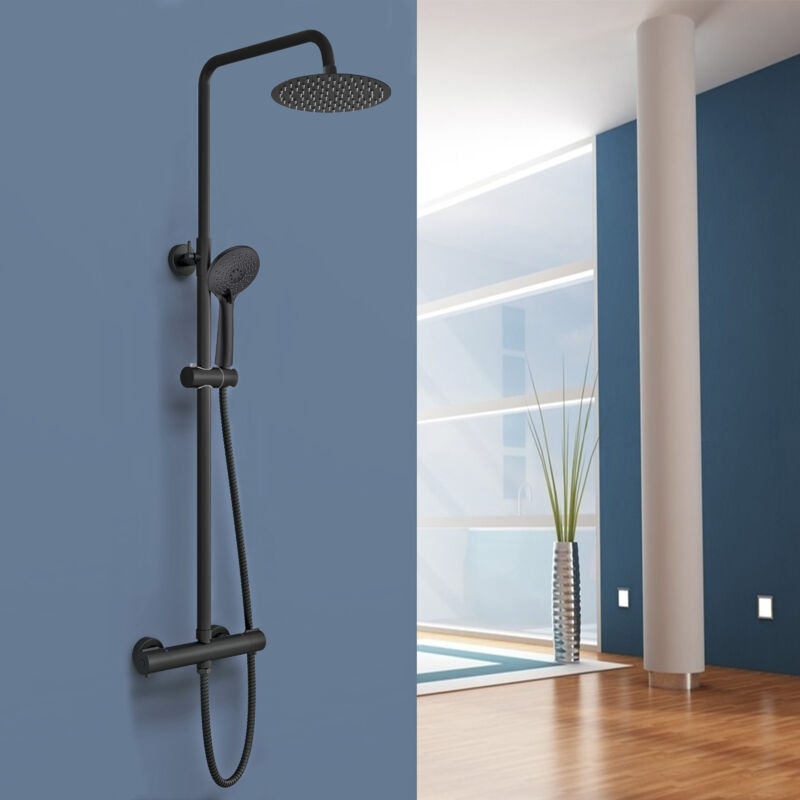 foto del prodotto aica italy kit doccia con termostato 38 e deviatore manuale, saliscendi doccia regolabile 73 117cm, nero opaco