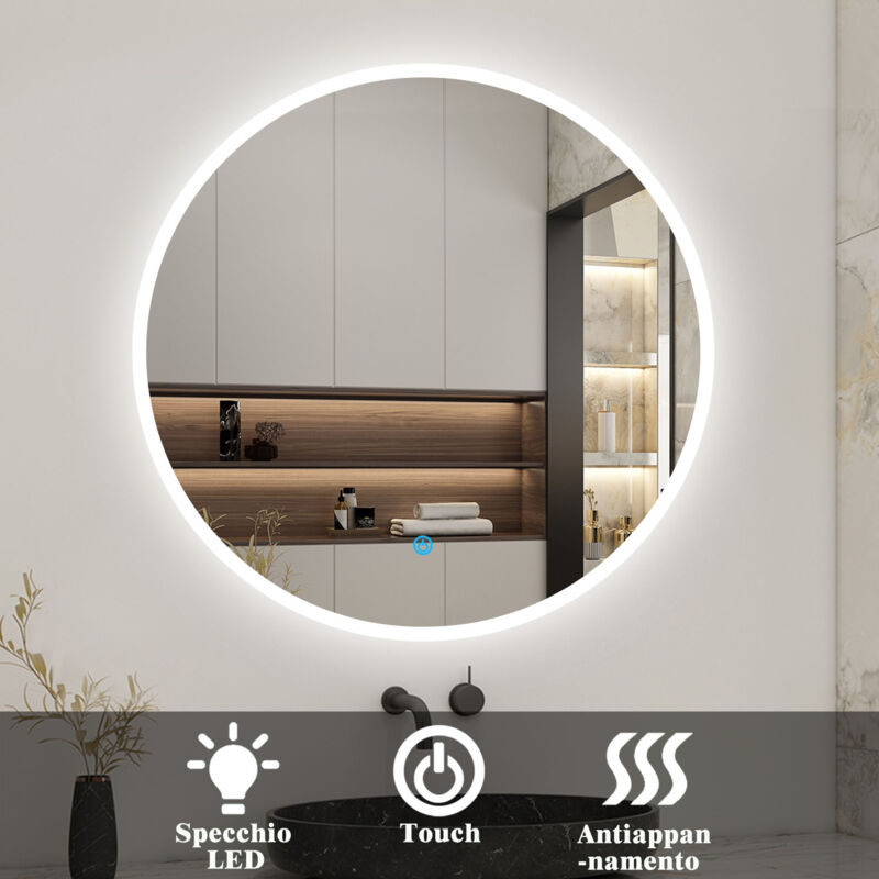 foto del prodotto aica italy ocean specchio da bagno antiappannamento con led, interruttore tattile da parete dimmerabile, moderno impermeabile ip44 70x70 cm 