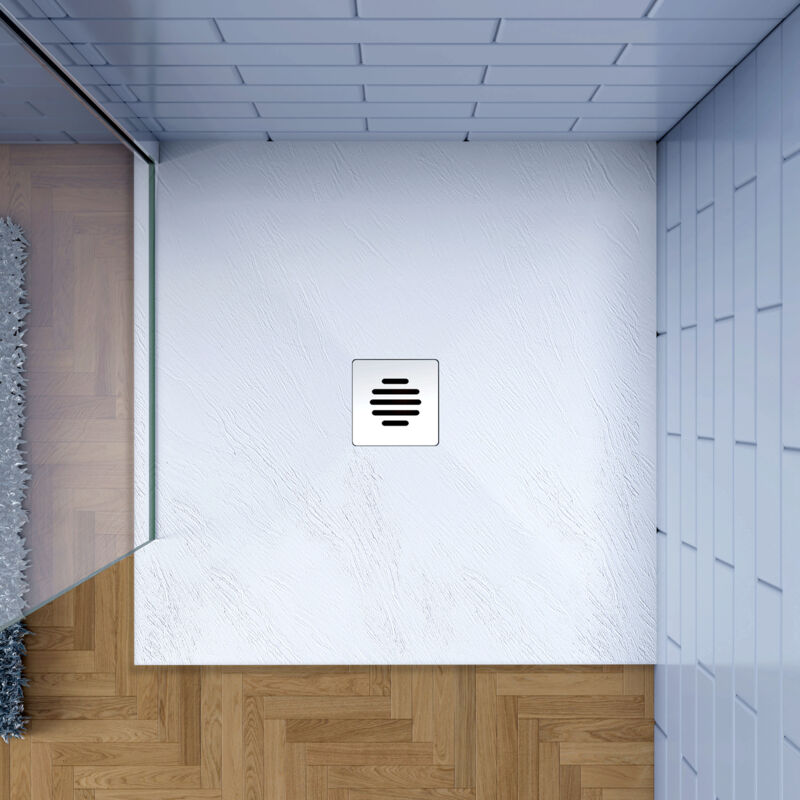 foto del prodotto aica italy piatto doccia bianco 76x76cm di spessore da 3 cm in pietra artificiale e mesina mista effetto ardesia ruvido piletta e tubo inclusi