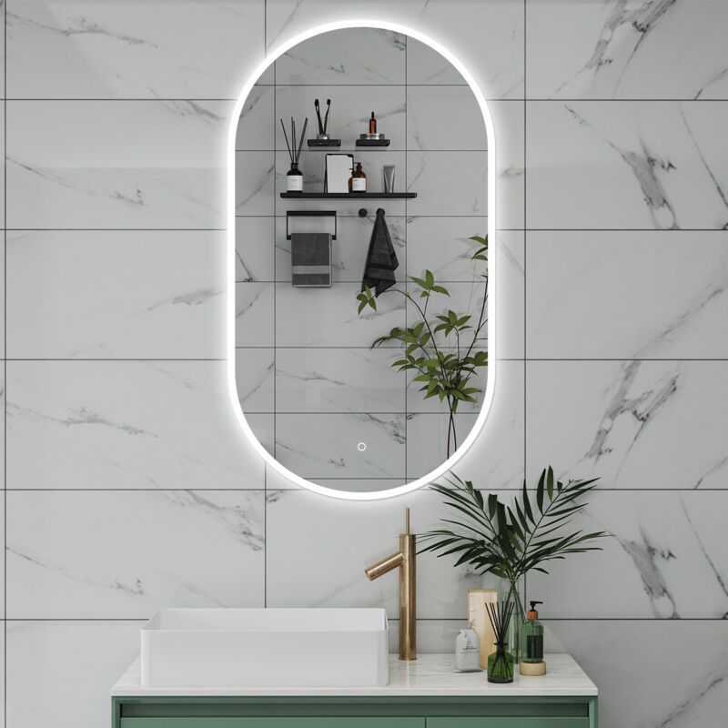 foto del prodotto aica italy specchio da bagno 50 x 90 cm, dimmerabile,interruttore touch, funzione memoria, antiappannamento