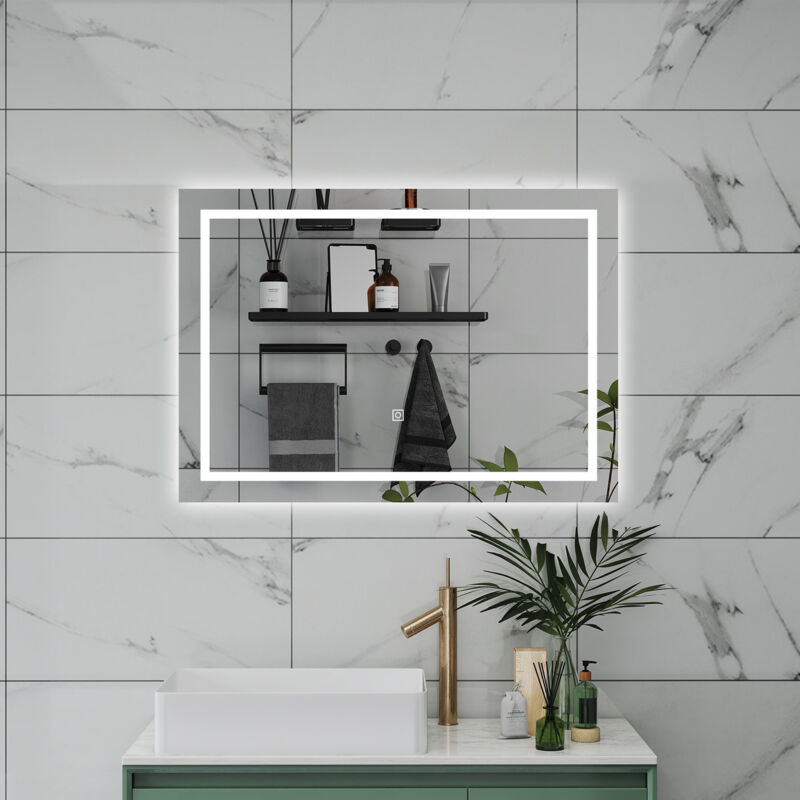 foto del prodotto aica italy specchio da bagno rettangolare da 120x80cm con led, antiappannamento, 3 temperature colore