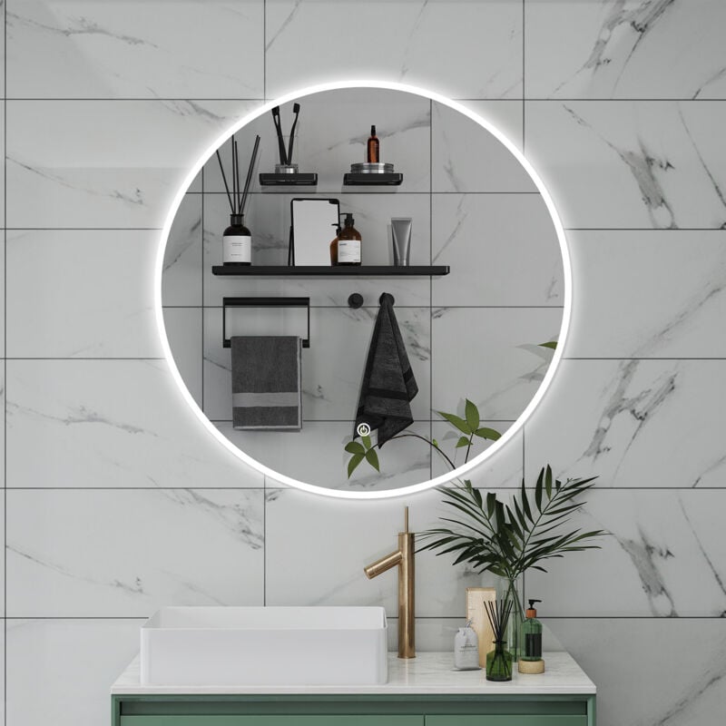 foto del prodotto aica italy specchio da bagno rotondo con led 70 x 70 cm, antiappannamento, interruttore a sfioramento