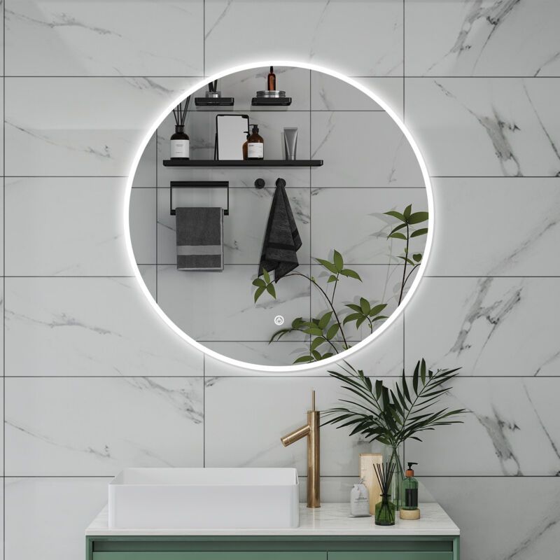 foto del prodotto aica italy - specchio da bagno rotondo da 80cm con led, antiappannamento, 3 temperature colore