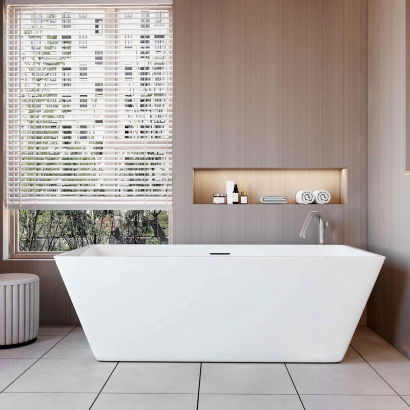 foto del prodotto aica italy vasca da bagno a isola freestanding in acrilico da 170x80x58 cm, colore bianco, forma rettangolare