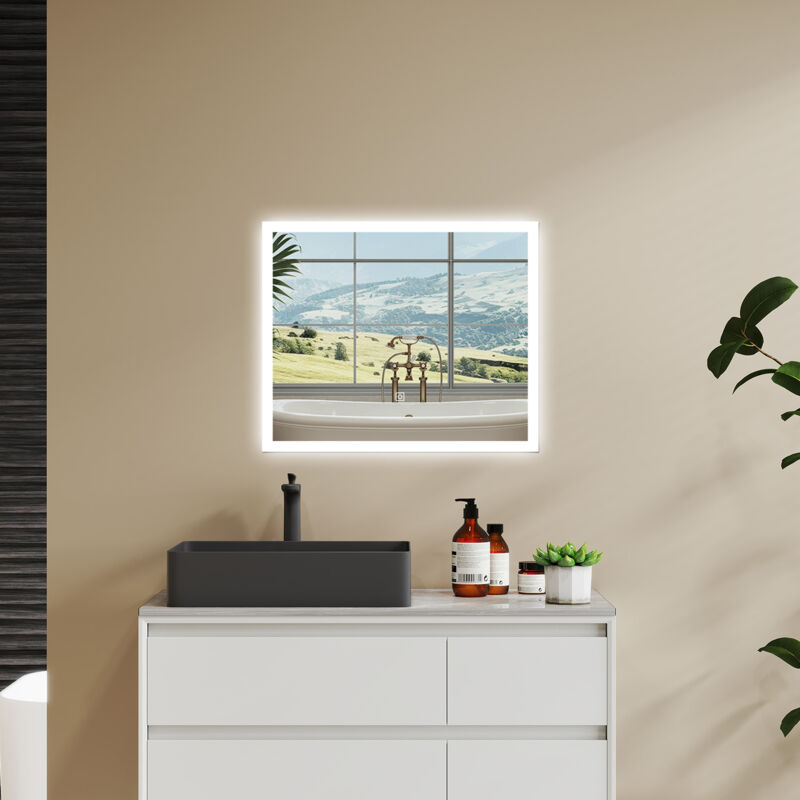 foto del prodotto aica led specchio da bagno 80 x 60 cm, luminosit regolabile a 3 colori, antiappannamento, memoria di interruzione di corrente