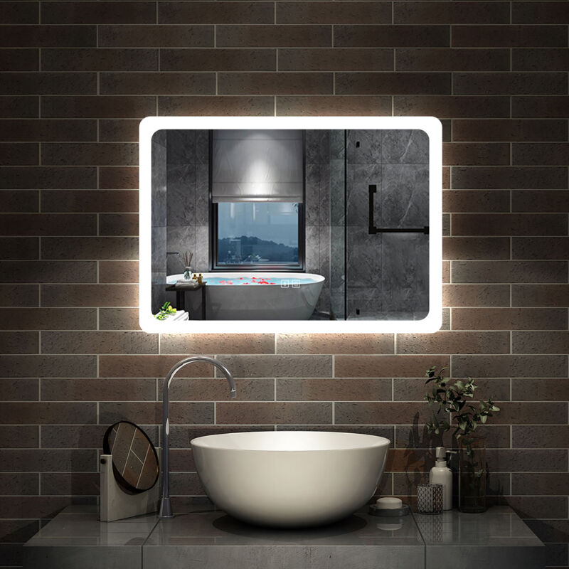 foto del prodotto aica specchio da bagno a led, 70x50cm, bluetooth, 3 temperature di colore,disappannamento