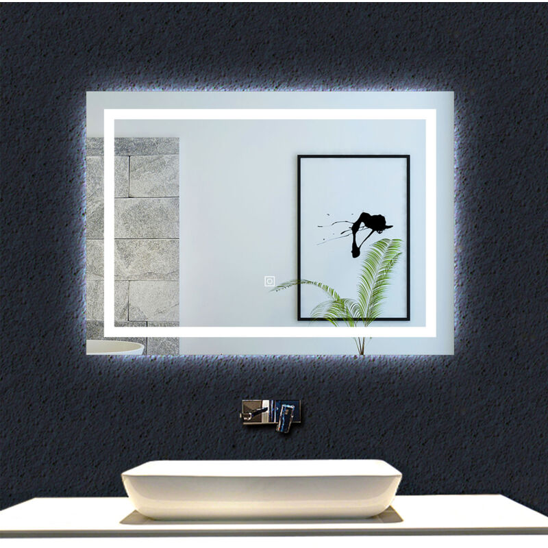 foto del prodotto aica specchio da bagno a led, 70x50cm, disappannamento, infinitamente dimmerabile, funzione memoria, 3 temperature di colore