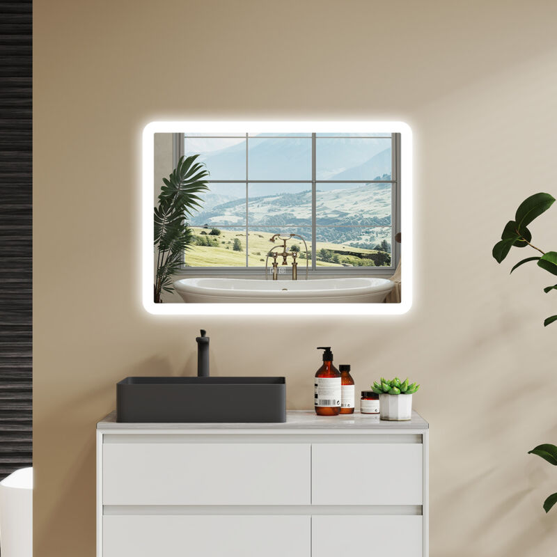 foto del prodotto aica specchio da bagno a led con bluetooth 70 x 50 cm, 3 colori di luce regolabili, tasti a sfioramento