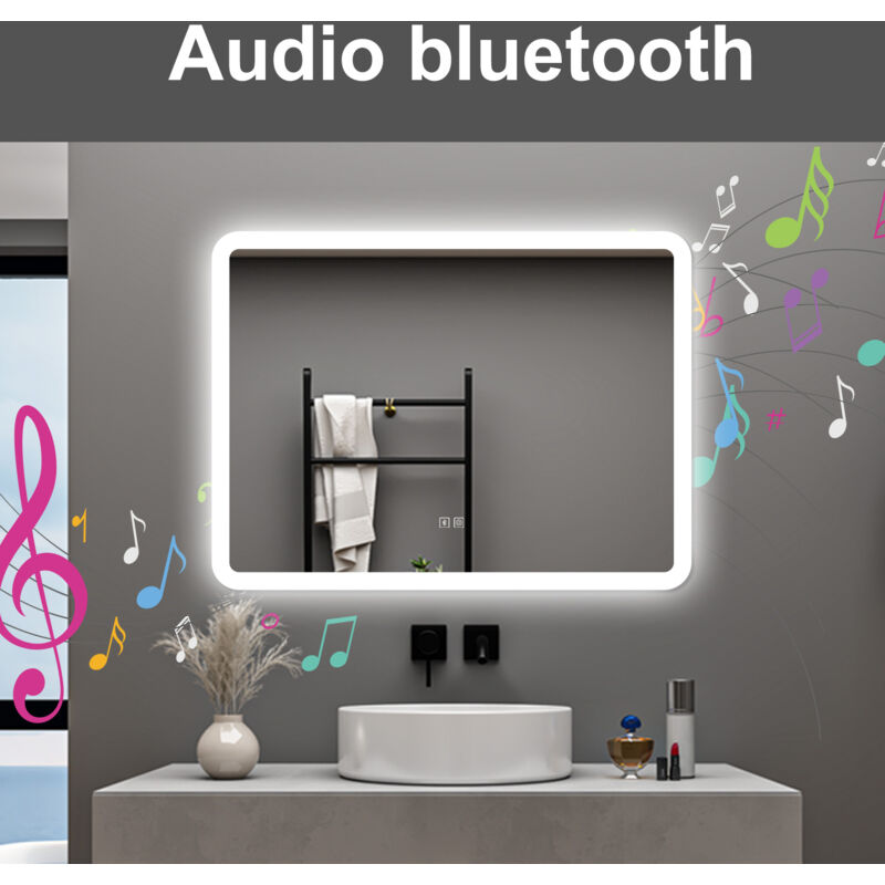 foto del prodotto aica specchio da bagno a led con bluetooth 70 x 50 cm, 3 colori di luce regolabili, tasti a sfioramento