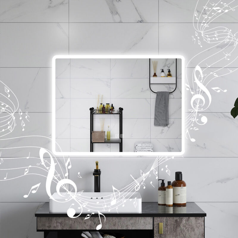 foto del prodotto aica specchio da bagno a led con bluetooth 70 x 50 cm, 3 colori di luce regolabili, tasti a sfioramento