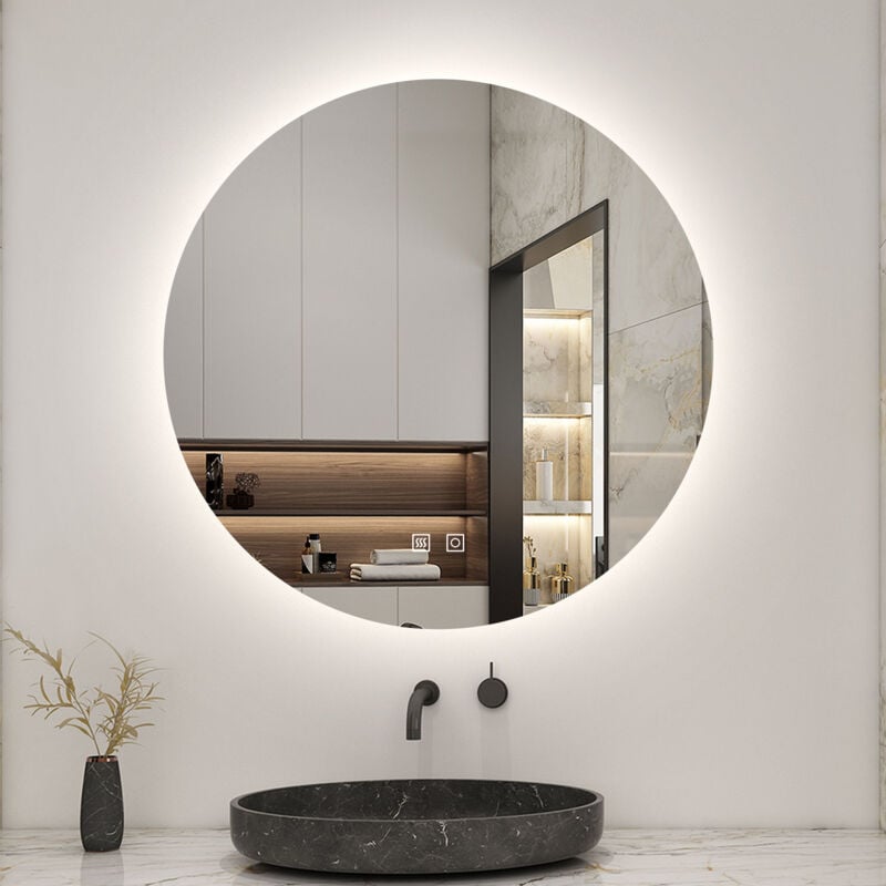 foto del prodotto aica specchio da bagno a led, diametro 60cm, 3 temperature di colore, disappannamento, retroilluminato