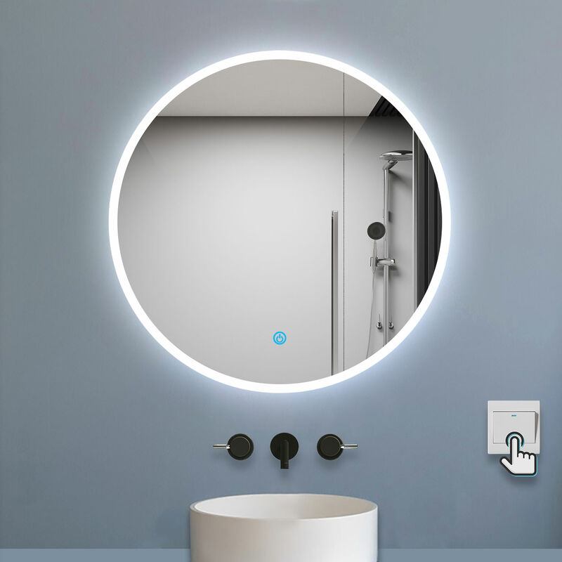 foto del prodotto aica specchio da bagno a led, specchio da trucco, montaggio a parete, anti nebbia, regolabile 3 led di colore, ip44 impermeabile verticale e