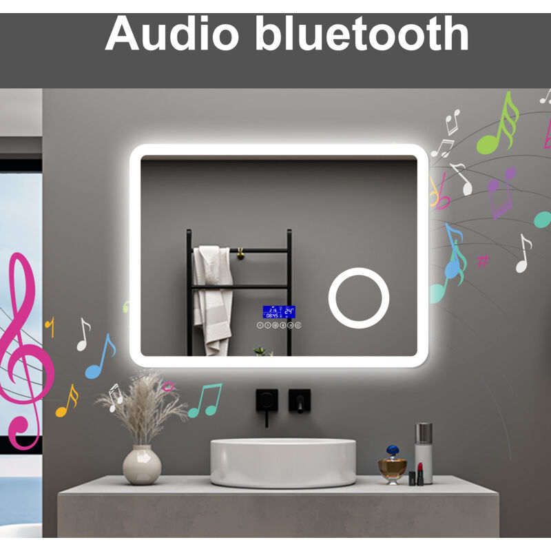 foto del prodotto aica specchio da bagno bluetooth 80x60cm con antiappannamento dimmerabile 3 colori ingrandimento 3x