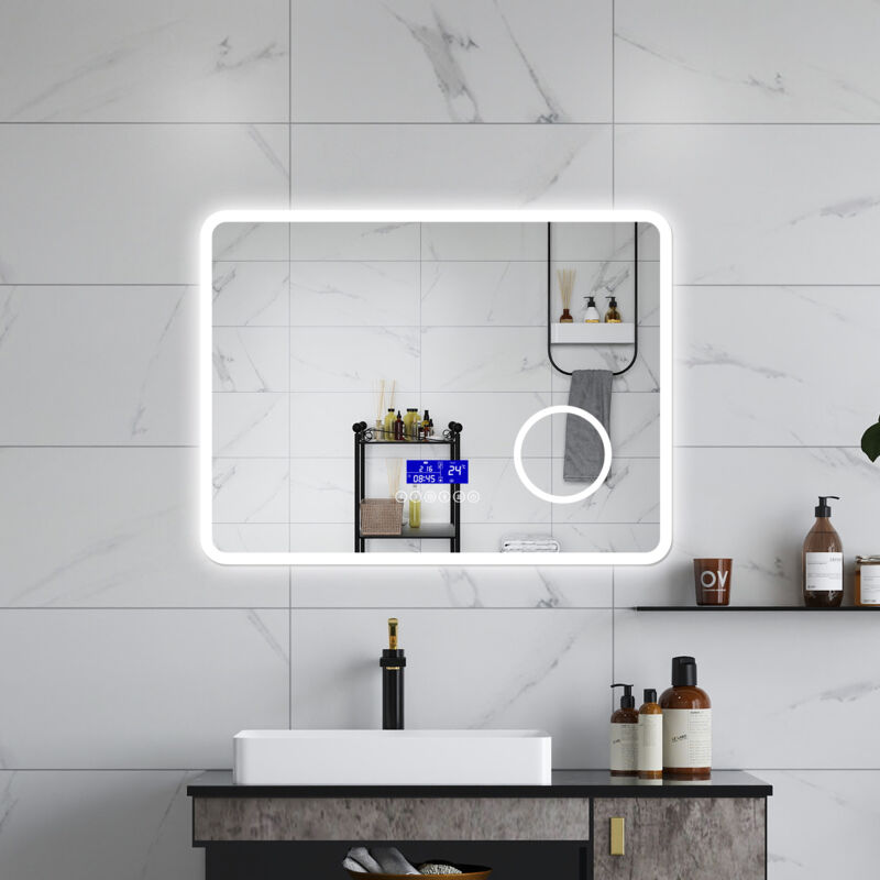 foto del prodotto aica specchio da bagno bluetooth 80x60cm con antiappannamento dimmerabile 3 colori ingrandimento 3x