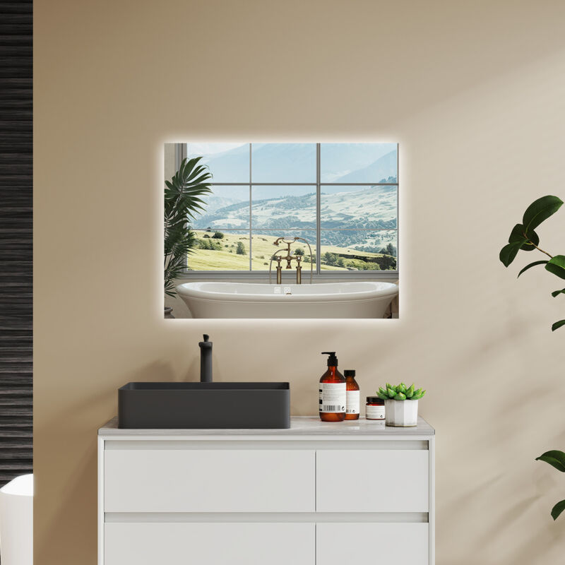 foto del prodotto aica specchio da bagno con led, 80x60cm, antiappannamento, 3 temperature colore, retroilluminato