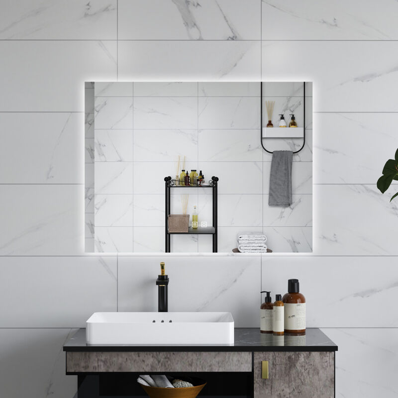 foto del prodotto aica specchio da bagno con led, 80x60cm, antiappannamento, 3 temperature colore, retroilluminato