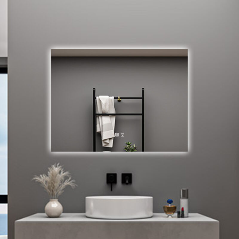 foto del prodotto aica specchio da bagno con led, 90x70cm, antiappannamento, 3 temperature colore, retroilluminato