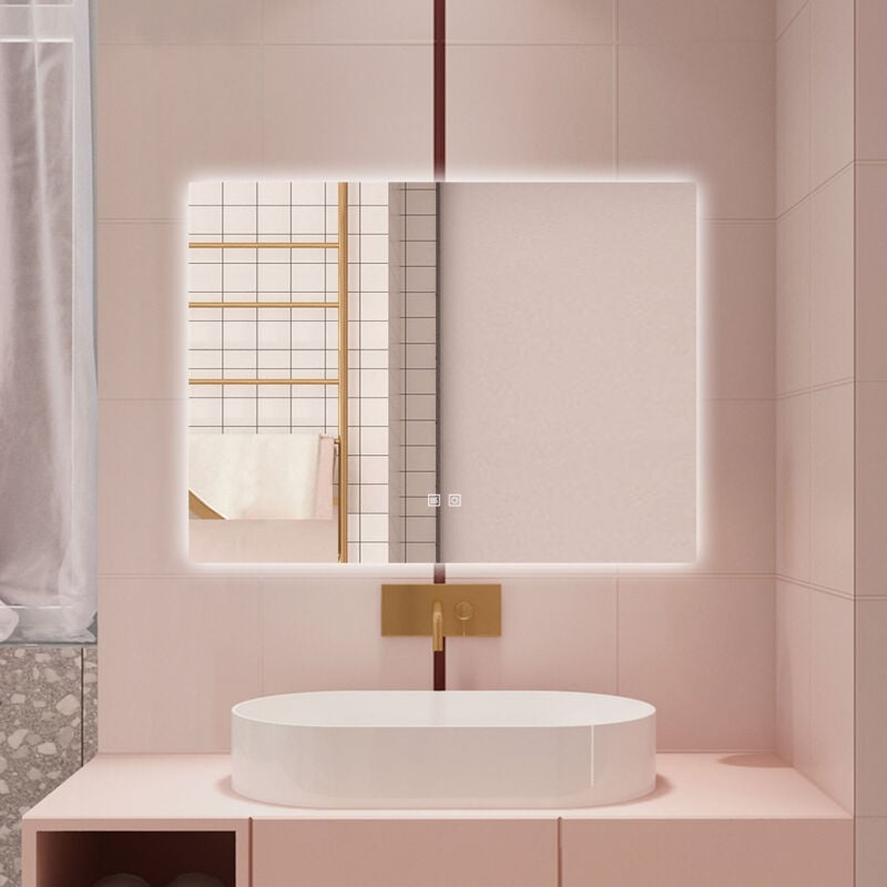 foto del prodotto aica specchio da bagno con led, 90x70cm, antiappannamento, 3 temperature colore, retroilluminato