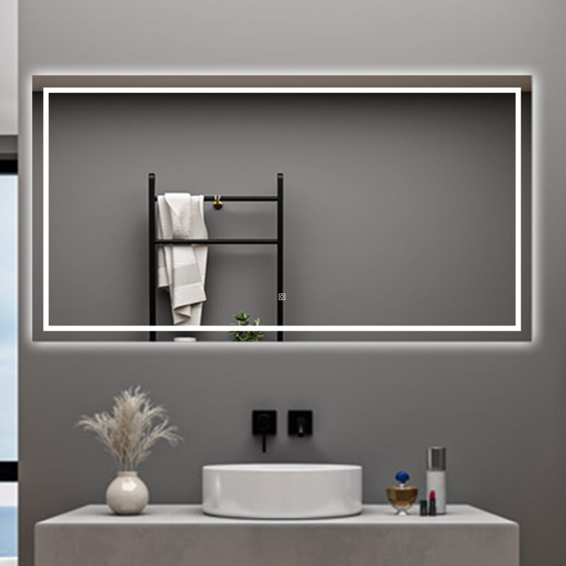 foto del prodotto aica specchio da bagno rettangolare da 120x80cm con led, antiappannamento, 3 temperature colore