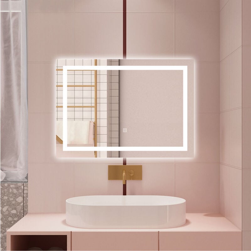 foto del prodotto aica specchio da bagno rettangolare da 120x80cm con led, antiappannamento, 3 temperature colore