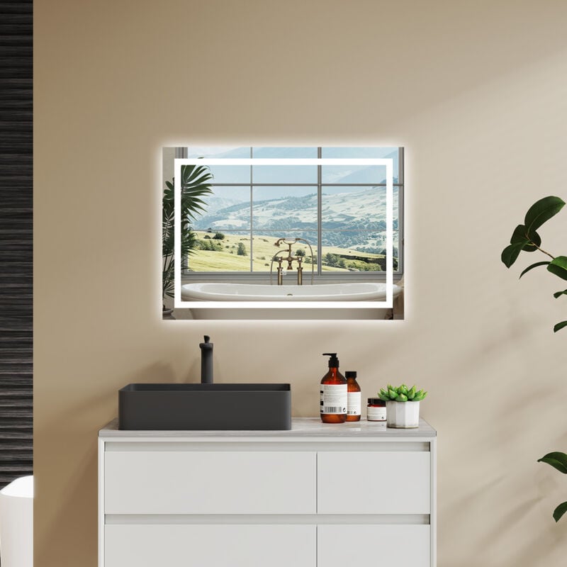 foto del prodotto aica specchio da bagno rettangolare da 70x50cm con led, antiappannamento, 3 temperature colore