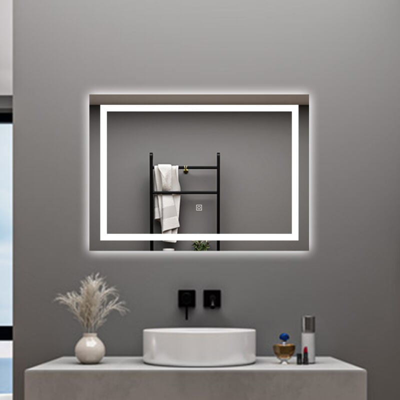foto del prodotto aica specchio da bagno rettangolare da 70x50cm con led, antiappannamento, 3 temperature colore