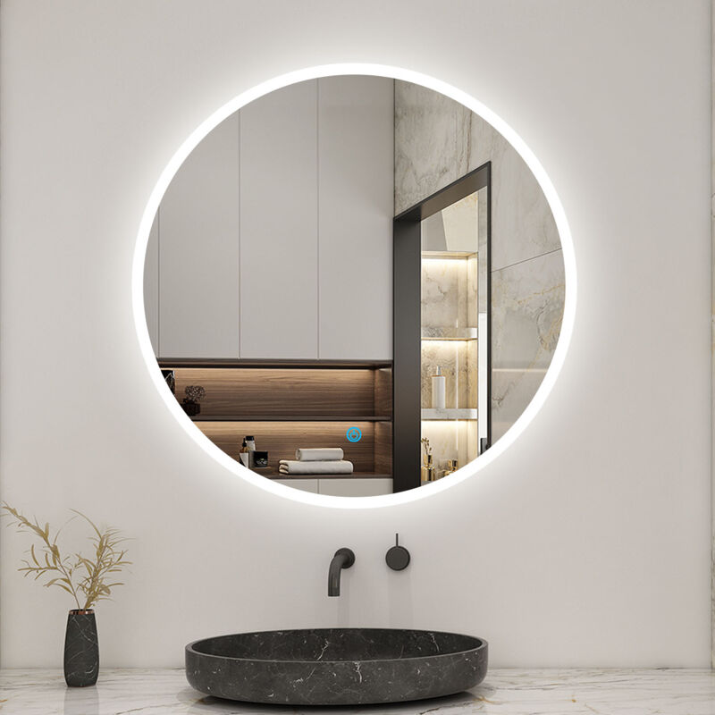 foto del prodotto aica specchio da bagno rotondo con led 70 x 70 cm, antiappannamento, interruttore a sfioramento