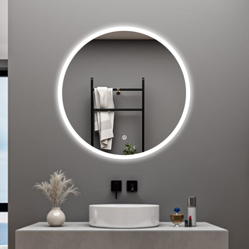 foto del prodotto aica specchio da bagno rotondo con led 70 x 70 cm, antiappannamento, interruttore a sfioramento