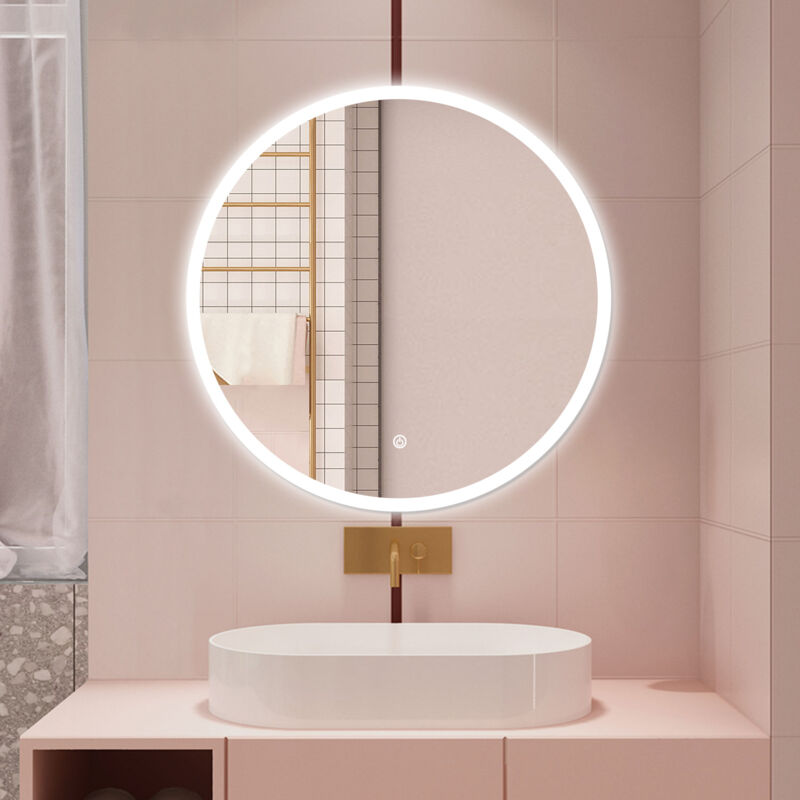 foto del prodotto aica specchio da bagno rotondo con led 70 x 70 cm, antiappannamento, interruttore a sfioramento