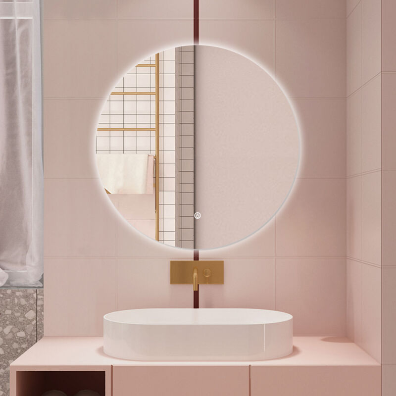 foto del prodotto aica specchio da bagno rotondo con led 70 x 70 cm, antiappannamento, interruttore a sfioramento retroilluminato 
