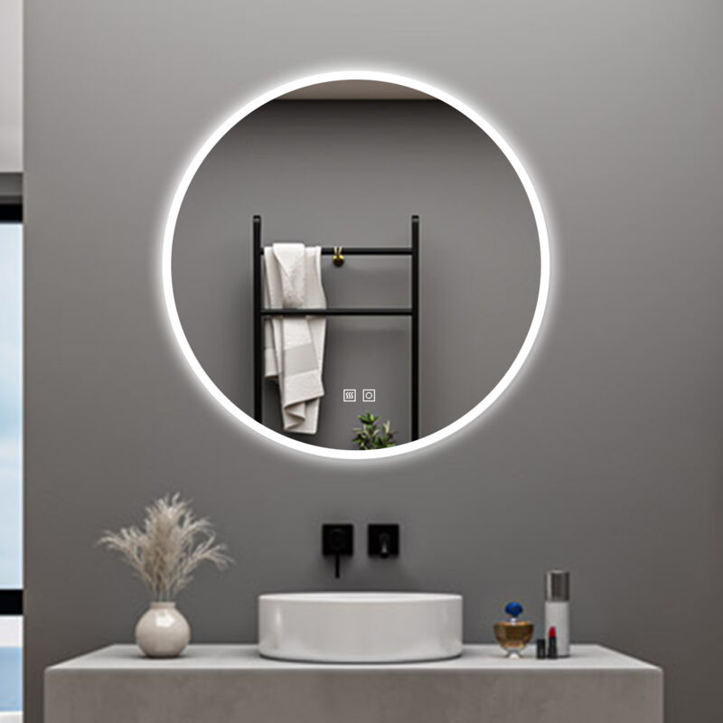 foto del prodotto aica specchio da bagno rotondo da 60cm con led, antiappannamento, 3 temperature colore