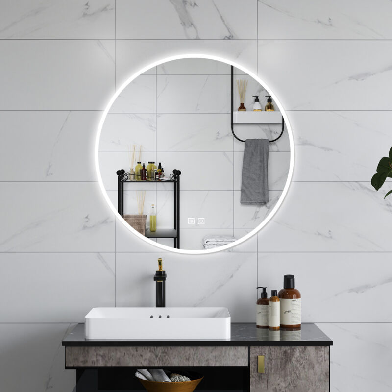 foto del prodotto aica specchio da bagno rotondo da 60cm con led, antiappannamento, 3 temperature colore