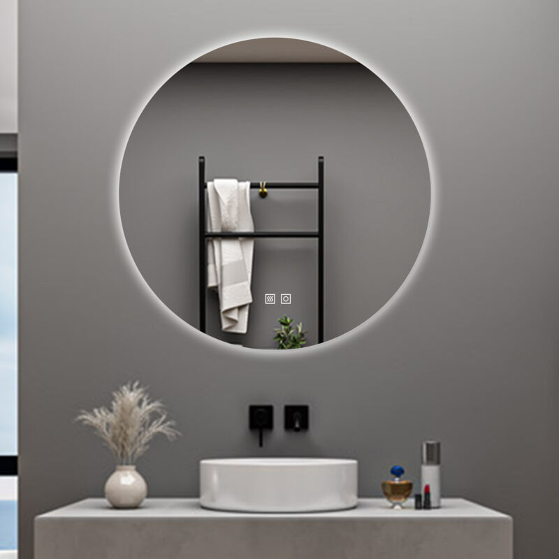 foto del prodotto aica specchio da bagno rotondo da 70cm con led, antiappannamento, 3 temperature colore, retroilluminato