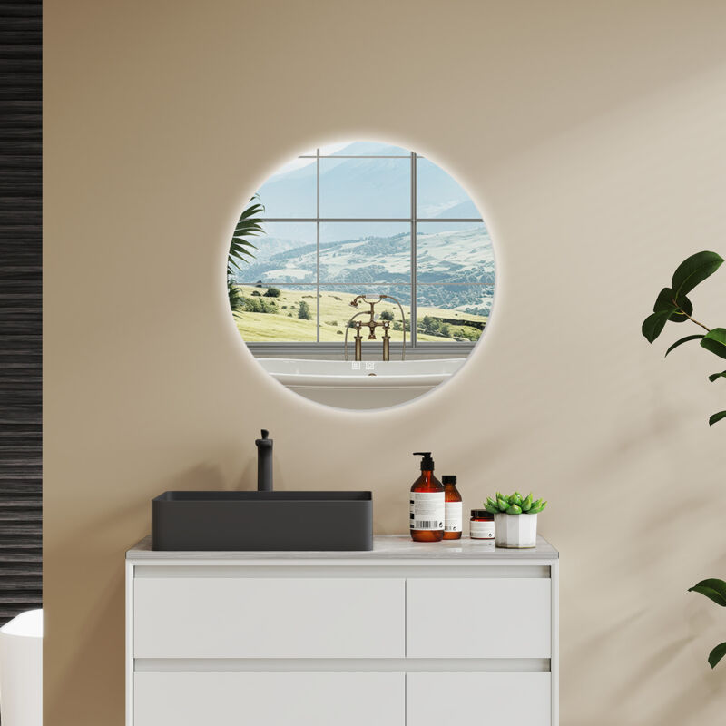 foto del prodotto aica specchio da bagno rotondo da 80cm con led, antiappannamento, 3 temperature colore, retroilluminato