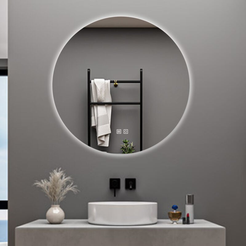 foto del prodotto aica specchio da bagno rotondo da 80cm con led, antiappannamento, 3 temperature colore, retroilluminato