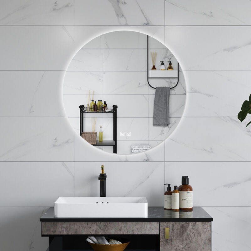 foto del prodotto aica specchio da bagno rotondo da 80cm con led, antiappannamento, 3 temperature colore, retroilluminato