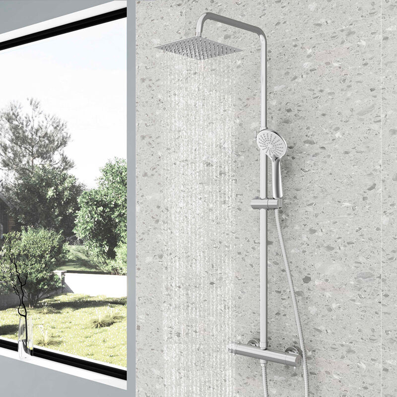 foto del prodotto aicait colonna doccia termostatica, cromo multifunzione colonna doccia con soffione quadrato 20x20cm doccetta a 3 getti
