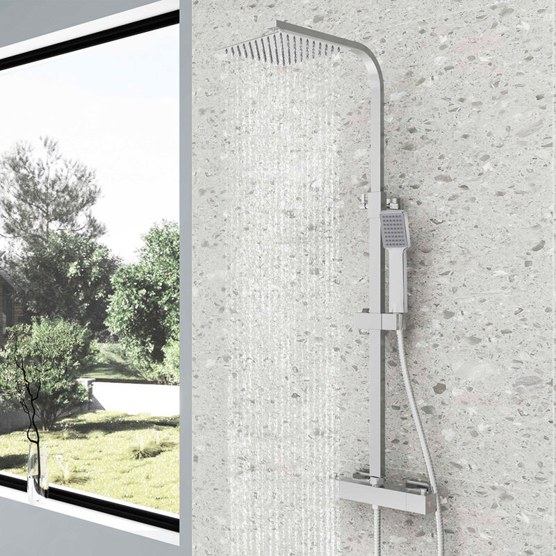 foto del prodotto aicait colonna doccia termostatica, cromo multifunzione colonna doccia con soffione quadrato 20x20cm, sistema doccia antiscottatura