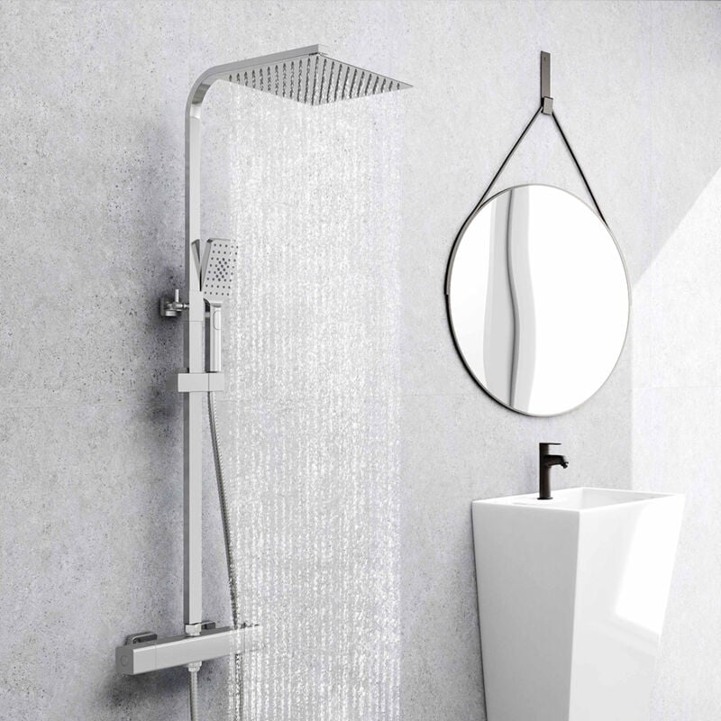 foto del prodotto aicait colonna doccia termostatica, set doccia multifunzione con soffione quadrato 25x25cm e doccetta a 3 getti, cromato