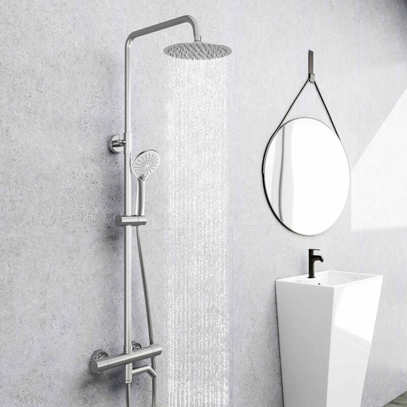 foto del prodotto aicait cromato colonna doccia termostatica, set doccia multifunzione con soffione rotondo da 20cm, sistema doccia antiscottatura