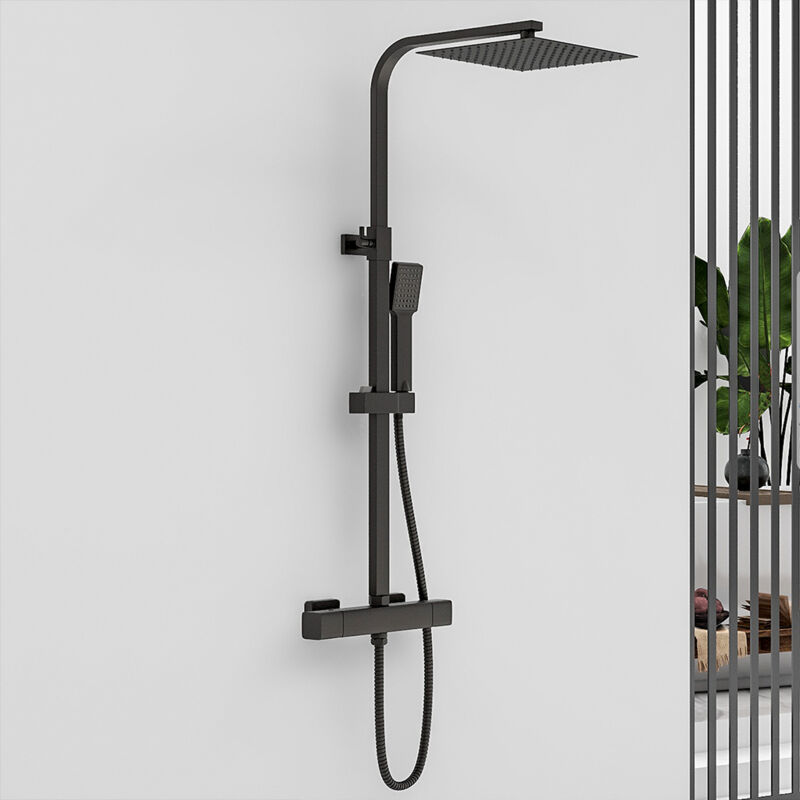 immagine 0 del prodotto aicait nero colonna doccia con miscelatore termostatico, set doccia termostatico, set doccia a pioggia con soffione rotondo 25x25 cm