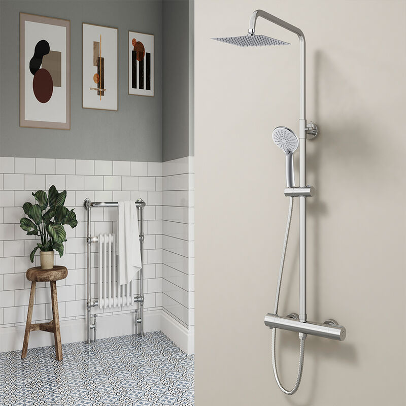 foto del prodotto aicait soffione doccia quadrato 20x20cm con doccetta a 3 getti, colonne doccia termostatiche con rubinetto 40mm, cromato lucido