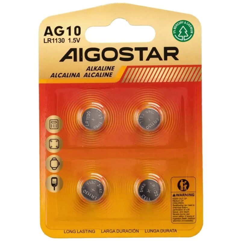 foto del prodotto aigostar 4 x pila batteria a bottone orologio lr54 ag10 189 190 lr1130 1,55v