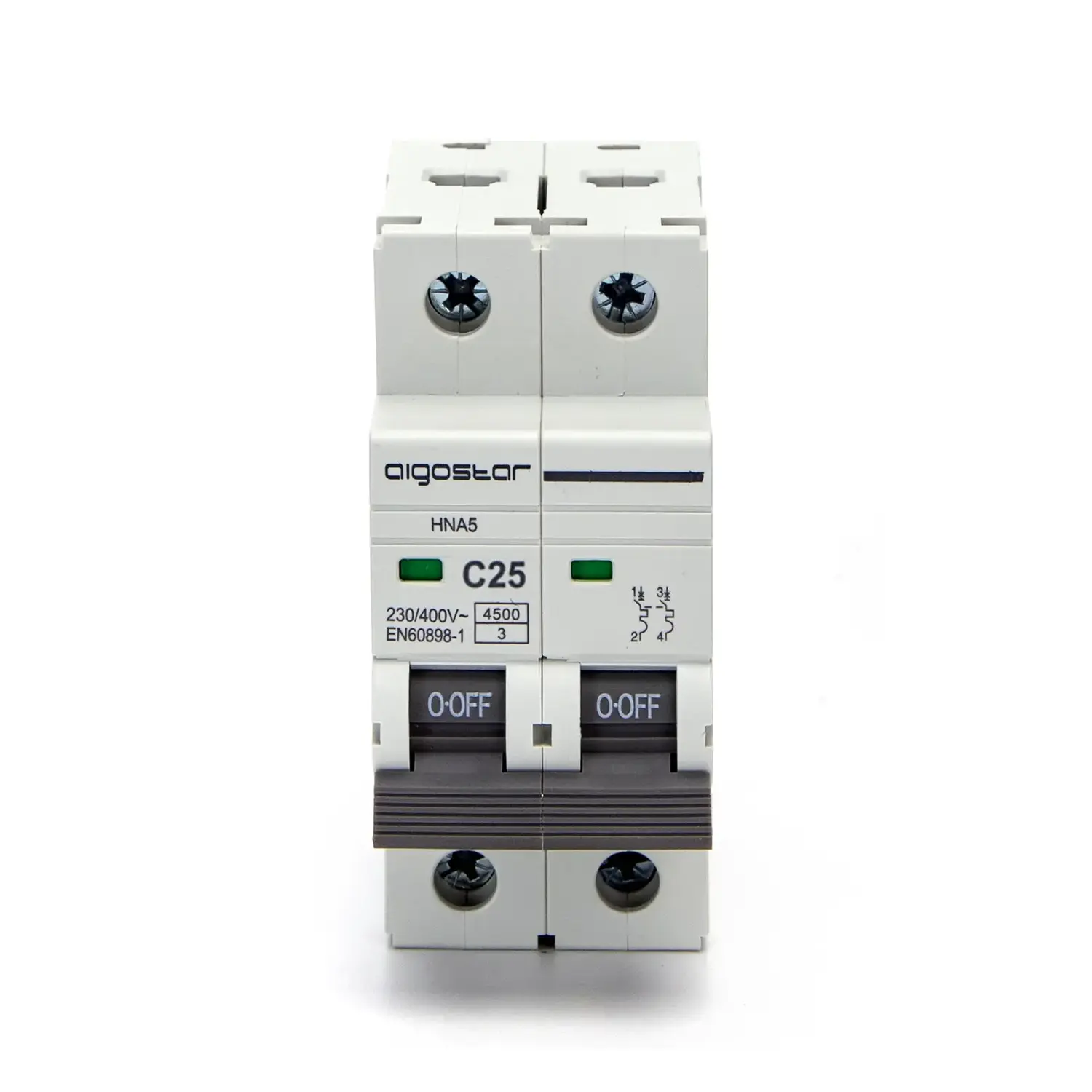 foto del prodotto aigostar interruttore magnetotermico 1p n 230volt barra din 25a 2 moduli