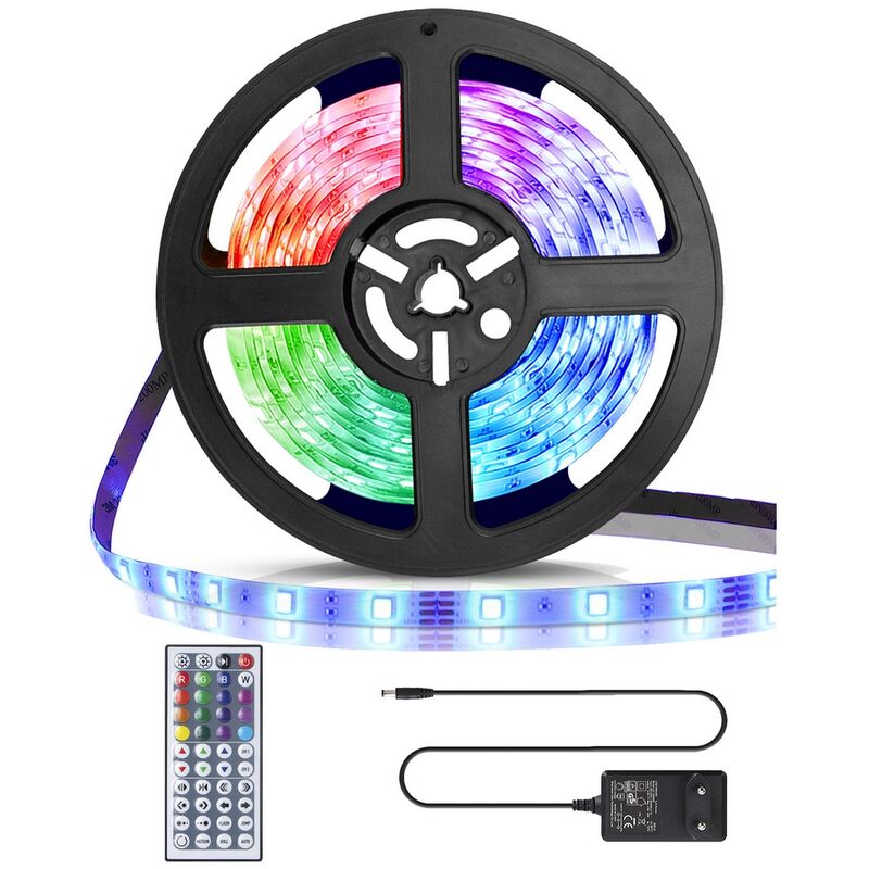 foto del prodotto aigostar kit striscia led 12v 24w smd 5050 5 metri ip65 con telecomando rgb