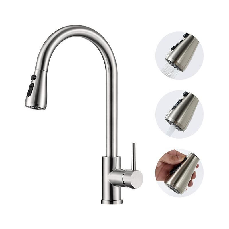 foto del prodotto aihom rubinetto da cucina con doppia doccetta estraibile rubinetto da cucina miscelatore in acciaio inox 304 miscelatore monocomando per lavello