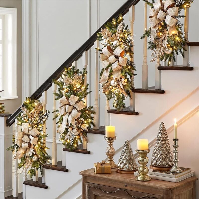 foto del prodotto aiperq 1 pezzo di ghirlanda natalizia a goccia con luci, 60 cm, ghirlanda per albero di natale illuminato, decorazione per scale natalizie,